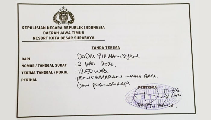 Bukti Tanda Terima Surat Aduan