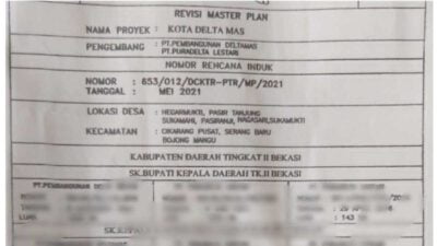 Aneh, Revisi Master Plan Kota Deltamas Tak Bertanggal