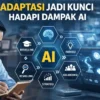 Ilustrasi adaptasi pekerja dan perusahaan dalam menghadapi dampak AI di lingkungan kerja modern.