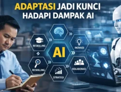 Ilustrasi adaptasi pekerja dan perusahaan dalam menghadapi dampak AI di lingkungan kerja modern.