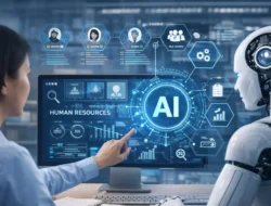Ilustrasi penerapan AI di bidang HR untuk rekrutmen dan pengelolaan karyawan.