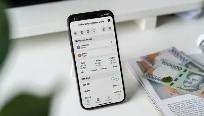 Aplikasi Bareksa menampilkan daftar produk reksadana dan SBN di layar smartphone