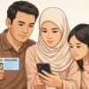 Ilustrasi keluarga Indonesia memeriksa syarat dan kriteria penerima bantuan sosial pemerintah