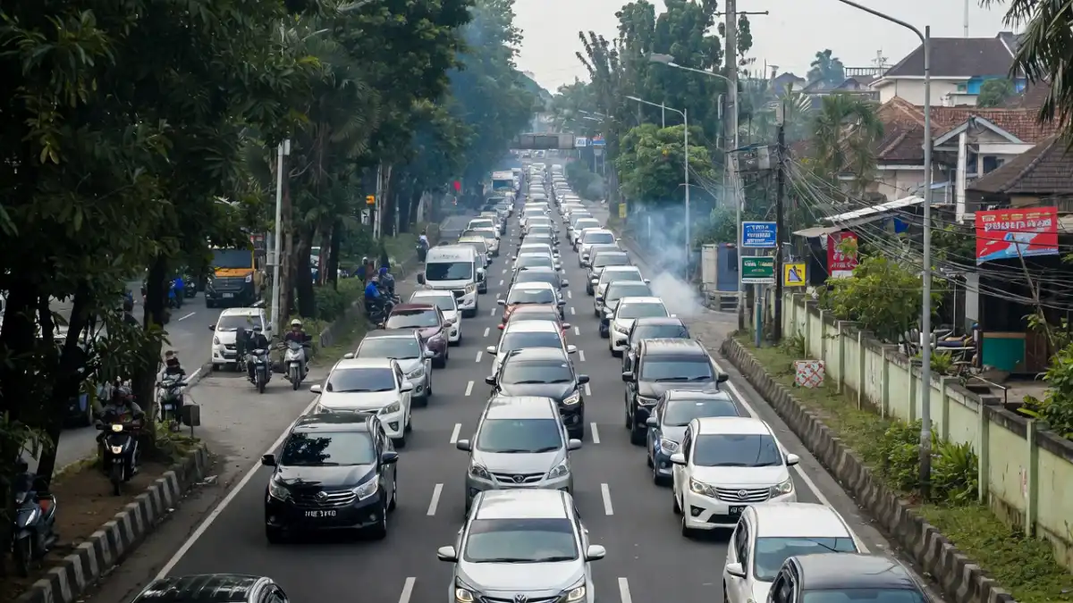 Infrastruktur Bogor Selatan. Kondisi lalu lintas padat di kawasan Batu Tulis Bogor pada pagi hari dengan kendaraan roda dua dan roda empat