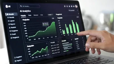 Dashboard analisis data membantu UMKM menggunakan AI 2026 untuk memahami perilaku konsumen