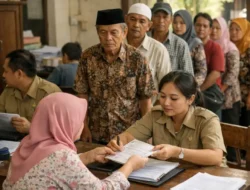 Warga mengurus pendaftaran DTKS di kantor desa untuk mendapatkan bantuan sosial 2026