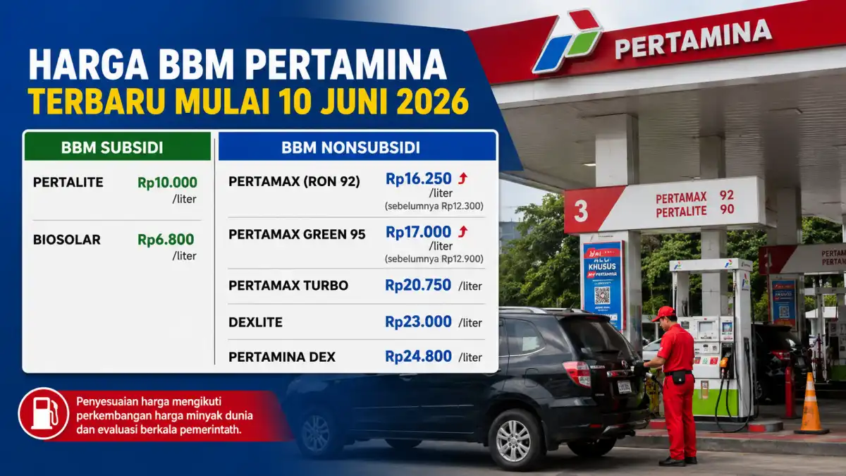 Harga Pertamax Naik Hampir Rp4.000 per Liter, Simak Daftar Lengkap BBM Pertamina Terbaru Mulai 10 Juni 2026 Harga Pertamax Naik Rp3.950 per Liter, Cek Daftar BBM Pertamina Terbaru