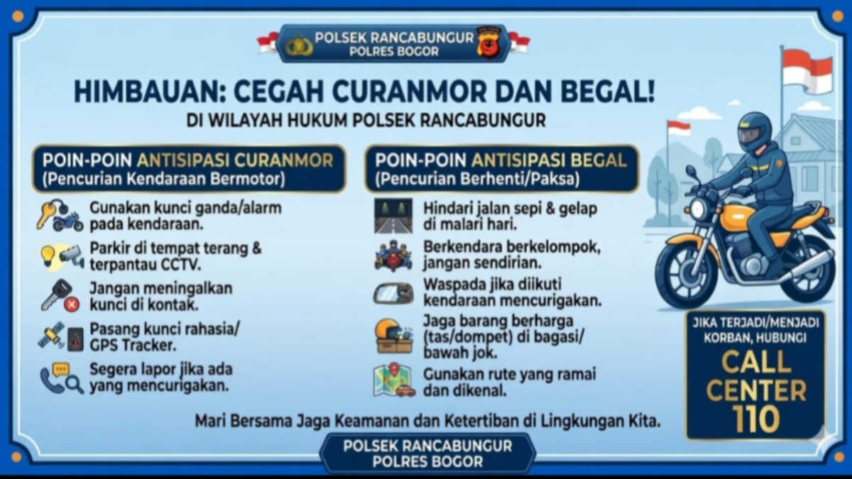 Kapolsek Rancabungur Imbau Warga Waspada Curanmor dan Begal, Berikut Langkah Pencegahannya