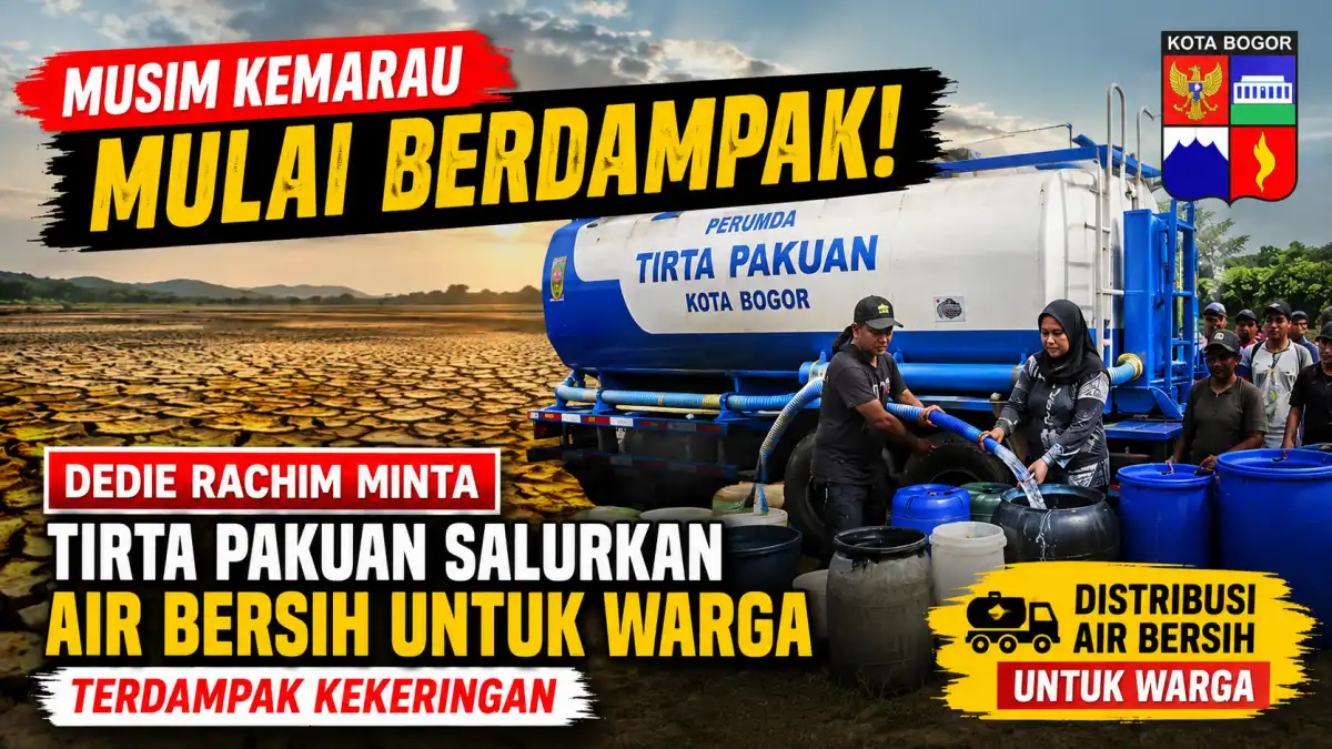 Wali Kota Bogor Dedie Rachim Minta Perumda Tirta Pakuan Salurkan Air Bersih bagi Warga Terdampak Kekeringan Dedie Rachim meminta Perumda Tirta Pakuan menyalurkan air bersih bagi warga terdampak kekeringan di Kota Bogor.