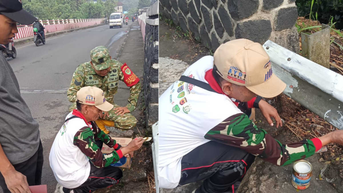 Pemdes Rancabungur Bersama Kecamatan Percantik Perbatasan Ciampea, Cat Pagar Merah Putih Sambut HUT RI ke-81