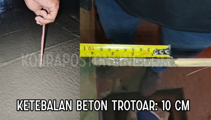 Proyek Trotoar Rp399 Juta di Gunung Batu Disorot, Besi dan Beton Dipertanyakan Pengukuran ketebalan beton proyek trotoar Gunung Batu
